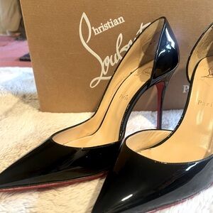 Christian Louboutin Black Patent  Iriza 100 Half D’Orsay Leather Pump